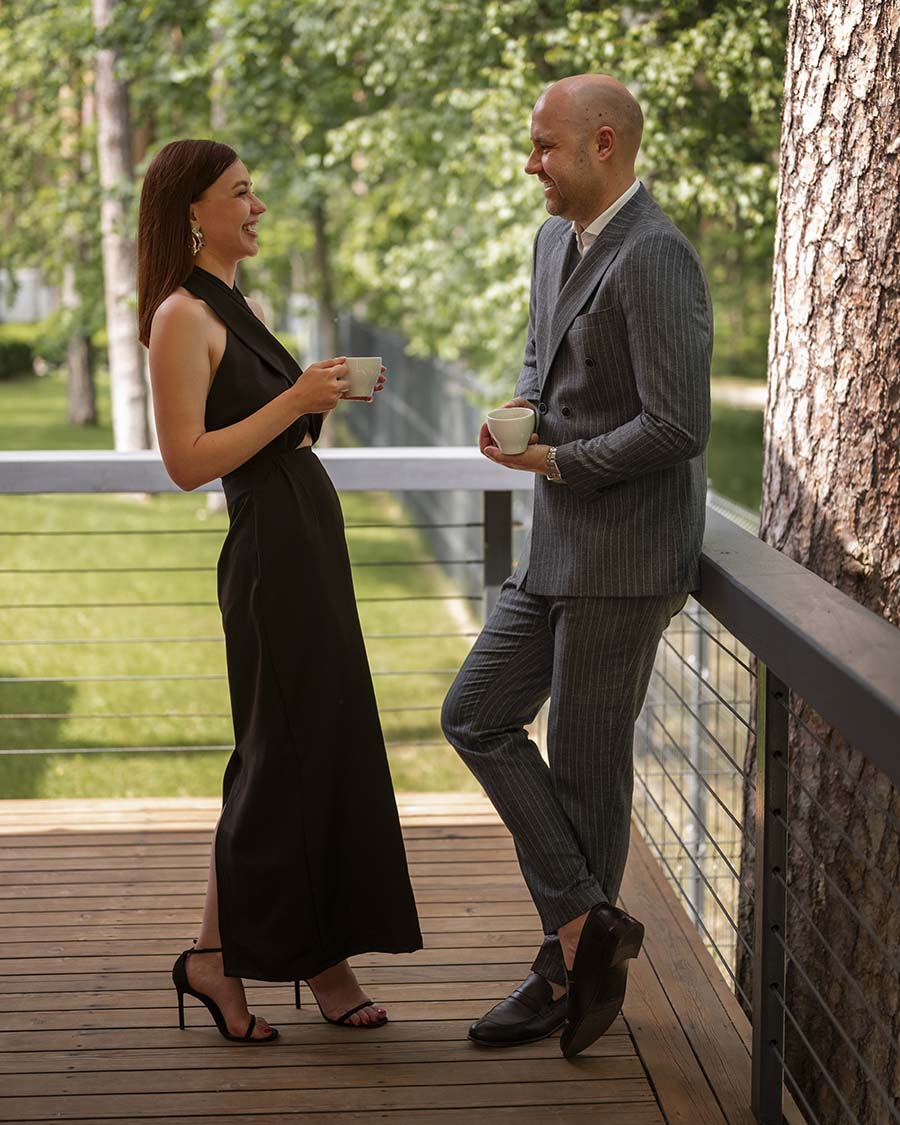 Elegant couple walking together after meeting through a serious dating platform